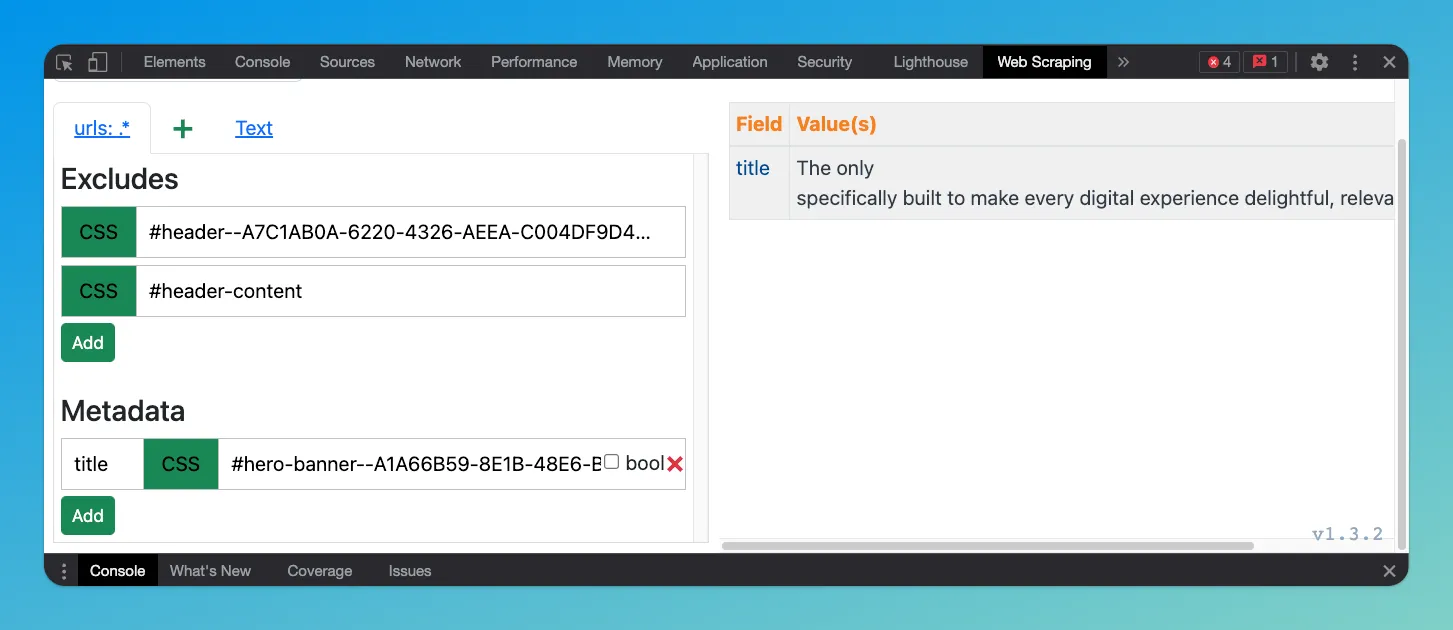 Extract metadata using Selector with Inspector